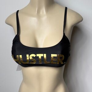 Hustler Hollywood Black Sports Bikini Top with Gold Logo